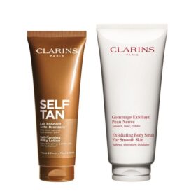 Dúo Bronceado + Exfoliación: loción autobronceadora cremosa y exfoliante para el cuerpo para una piel suave y bronceada