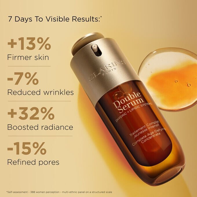Dúo Double Serum x Lip Perfector: Double Serum antienvejecimiento y brillo de labios Lip Perfector Shimmer