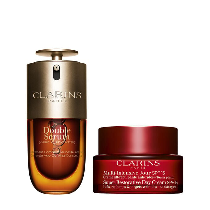 Set de Double Serum y Super Restorative | 1 oz de Double Serum y crema de día Super Restorative con SPF 15 | Dúo de sérum antienvejecimiento y crema hidratante